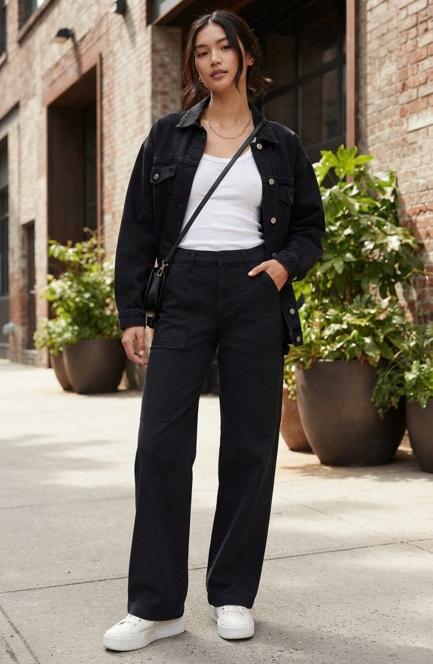 Aritzia Wilfred Free High-Rise Black Cargo Trousers Gorpcore Minimalist Sz 0